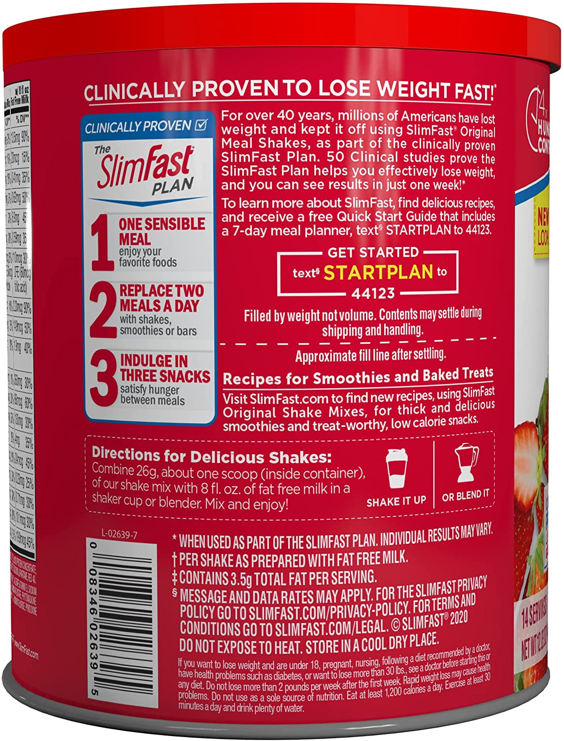 Original Strawberries & Cream Meal Replacement Shake Mix – Weight Loss Powder – 12.83 Oz. Canister – 14 Servings - Pantry Friendly
