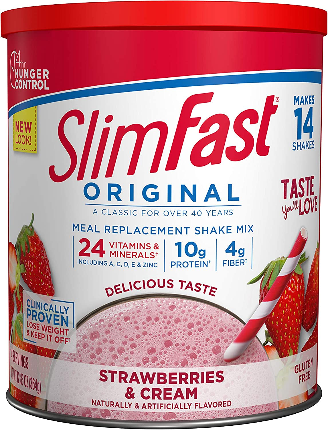 Original Strawberries & Cream Meal Replacement Shake Mix – Weight Loss Powder – 12.83 Oz. Canister – 14 Servings - Pantry Friendly